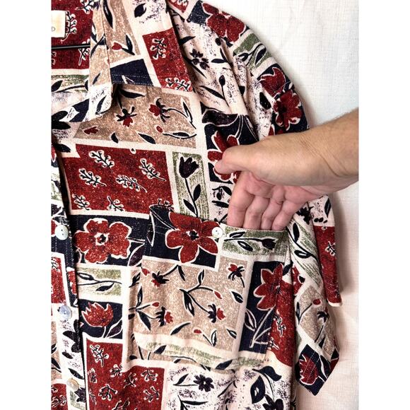 VINTAGE 100% Silk Blouse Size 2X Floral Corrage Hawaiian Summer Beach Vacation - Picture 3 of 10